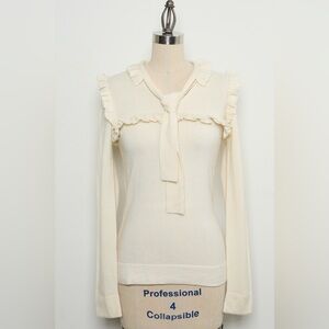 Lace Trim Long Sleeve Sweater Ties at the Neck 100%Cashmere [NEW]